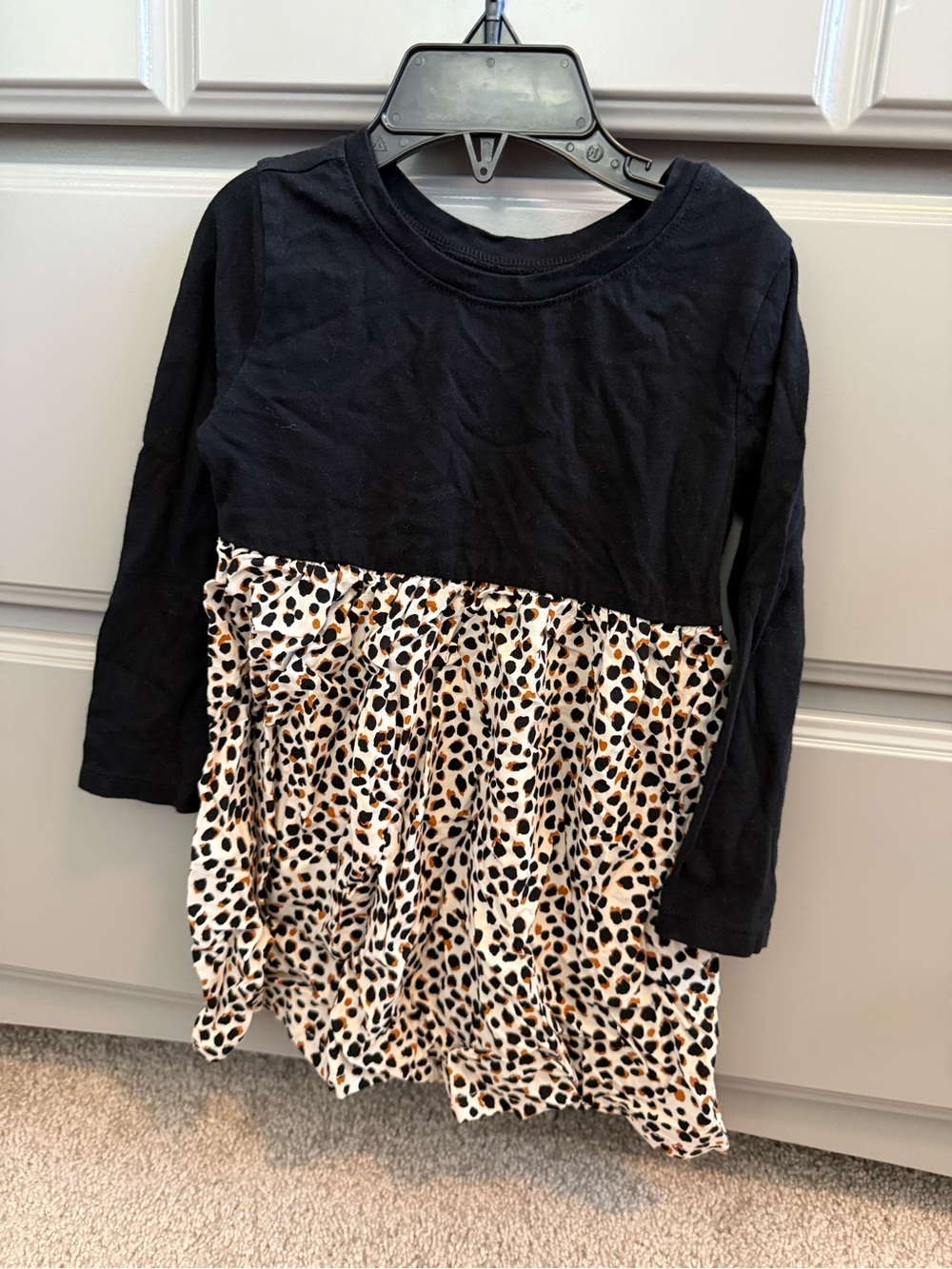 Girls' Black and Leopard Print Long Sleeve Dress 2t